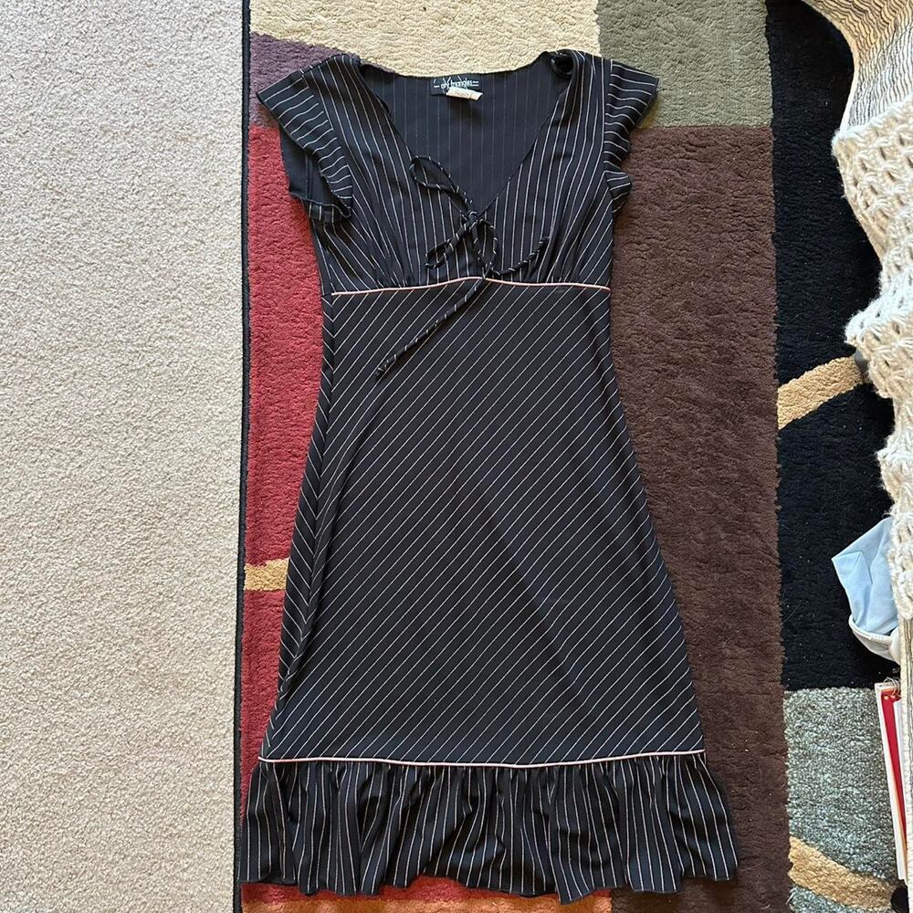 city triangles y2k vintage pinstripe black pink dress ruffles office siren